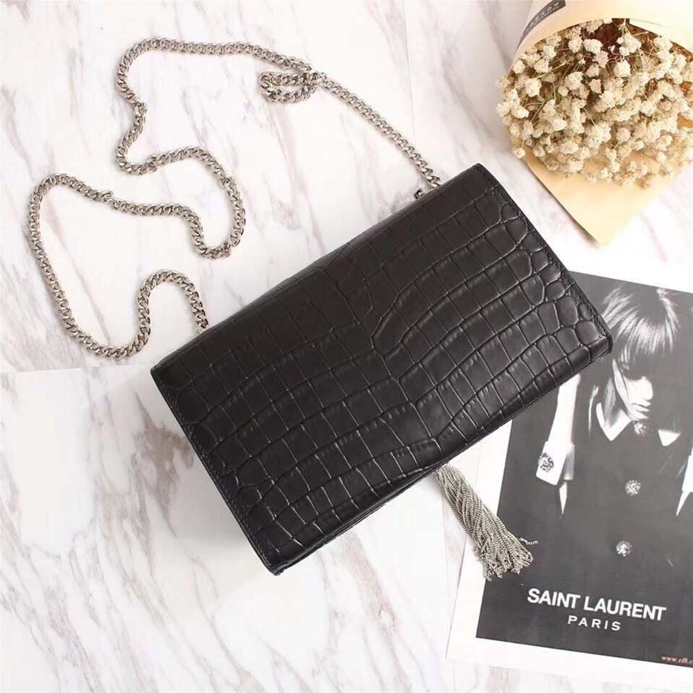 Saint Laurent YSL Women Kate Small Tassel Embossed Crocodile Shiny Calfskin-Black - image 6