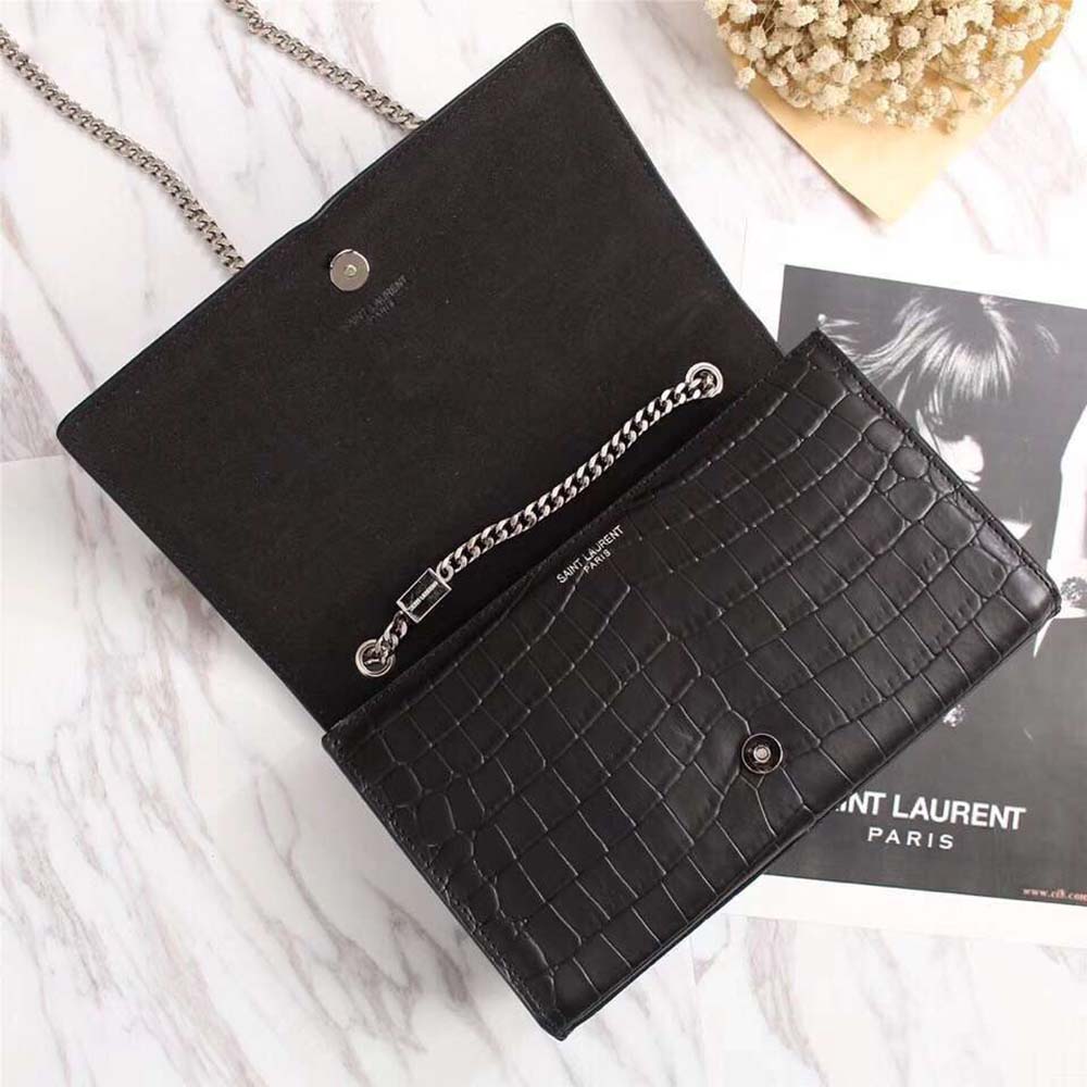 Saint Laurent YSL Women Kate Small Tassel Embossed Crocodile Shiny Calfskin-Black - image 5