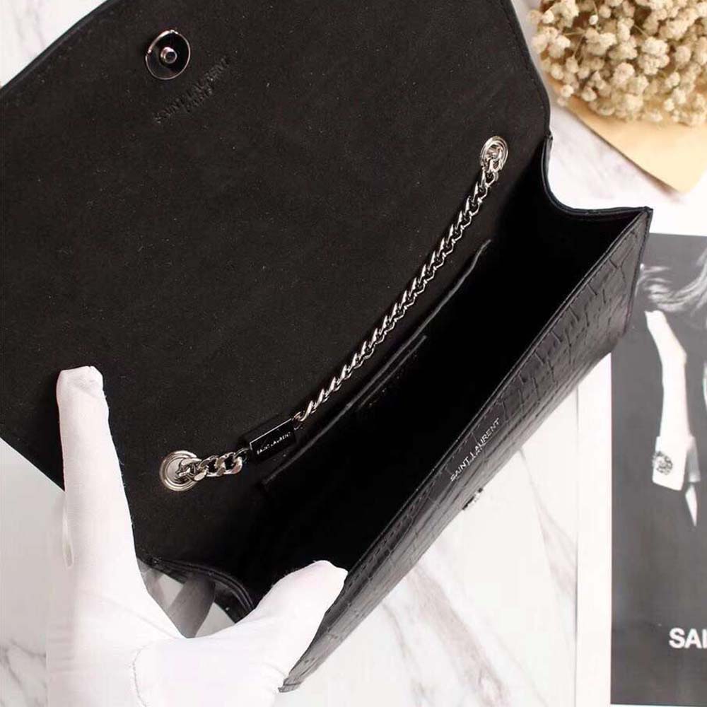 Saint Laurent YSL Women Kate Small Tassel Embossed Crocodile Shiny Calfskin-Black - image 7