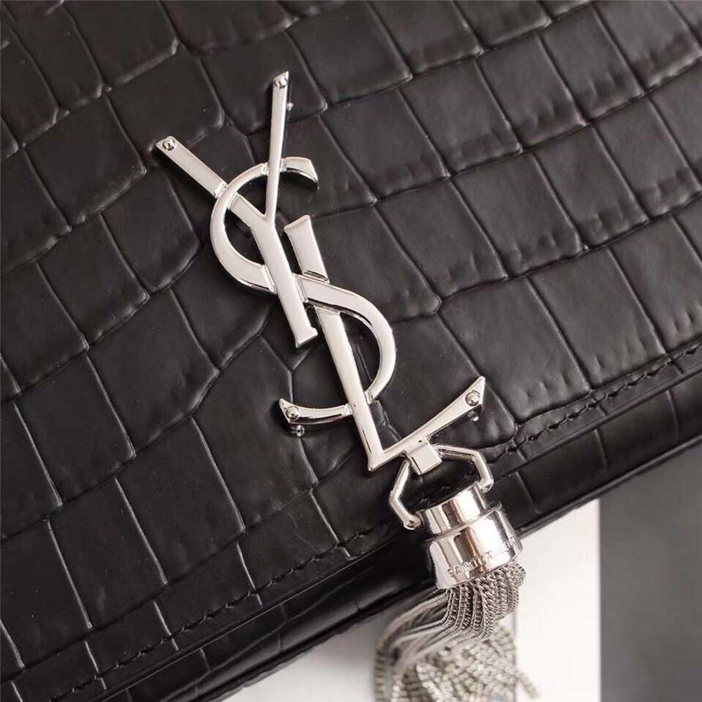 Saint Laurent YSL Women Kate Small Tassel Embossed Crocodile Shiny Calfskin-Black - image 8