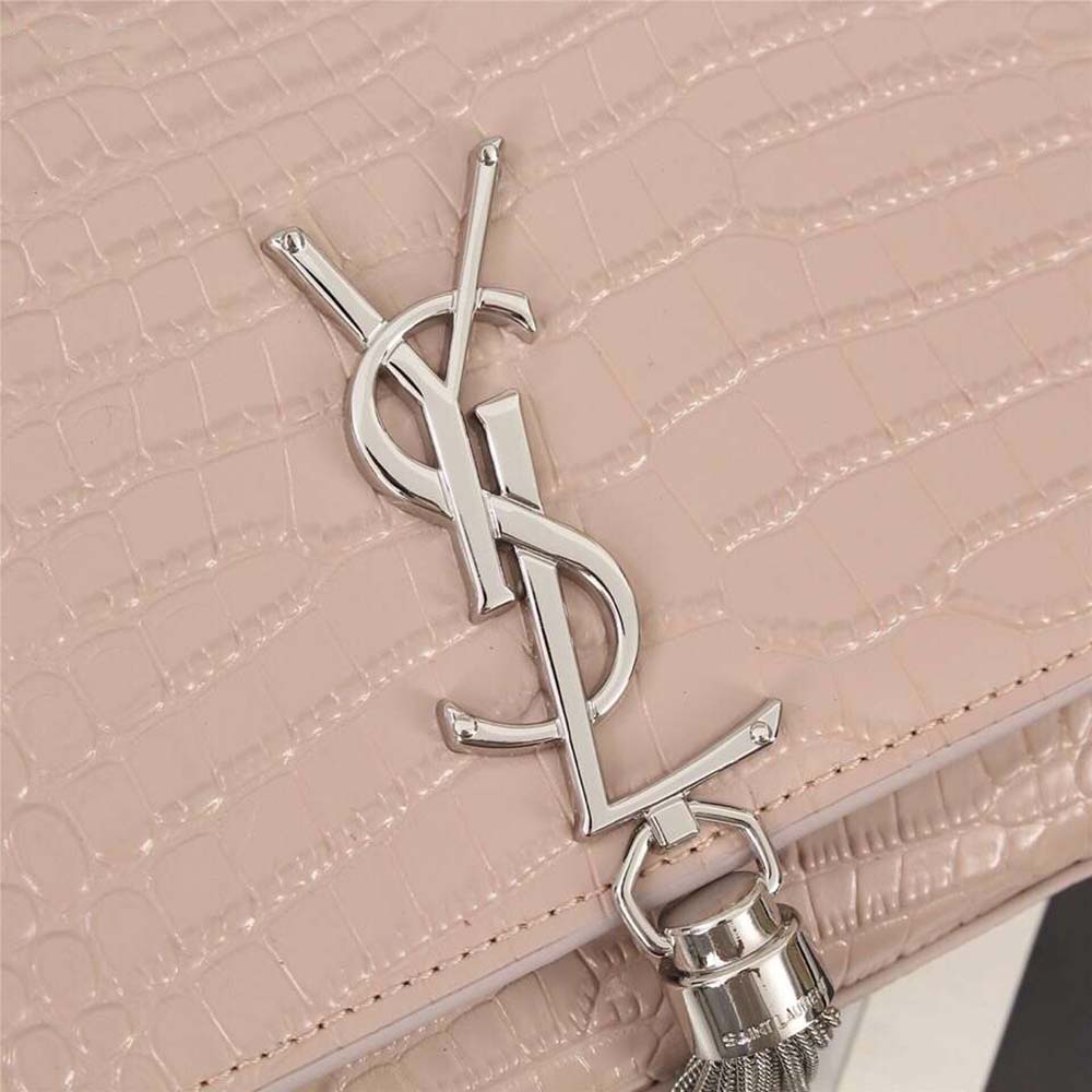 Saint Laurent YSL Women Kate Small Tassel Embossed Crocodile Shiny Calfskin-Pink - image 6