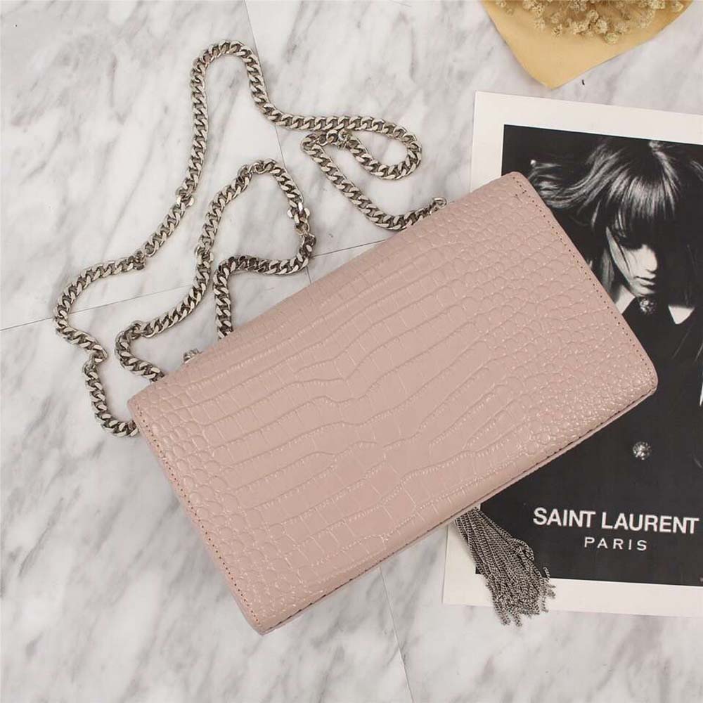 Saint Laurent YSL Women Kate Small Tassel Embossed Crocodile Shiny Calfskin-Pink - image 5