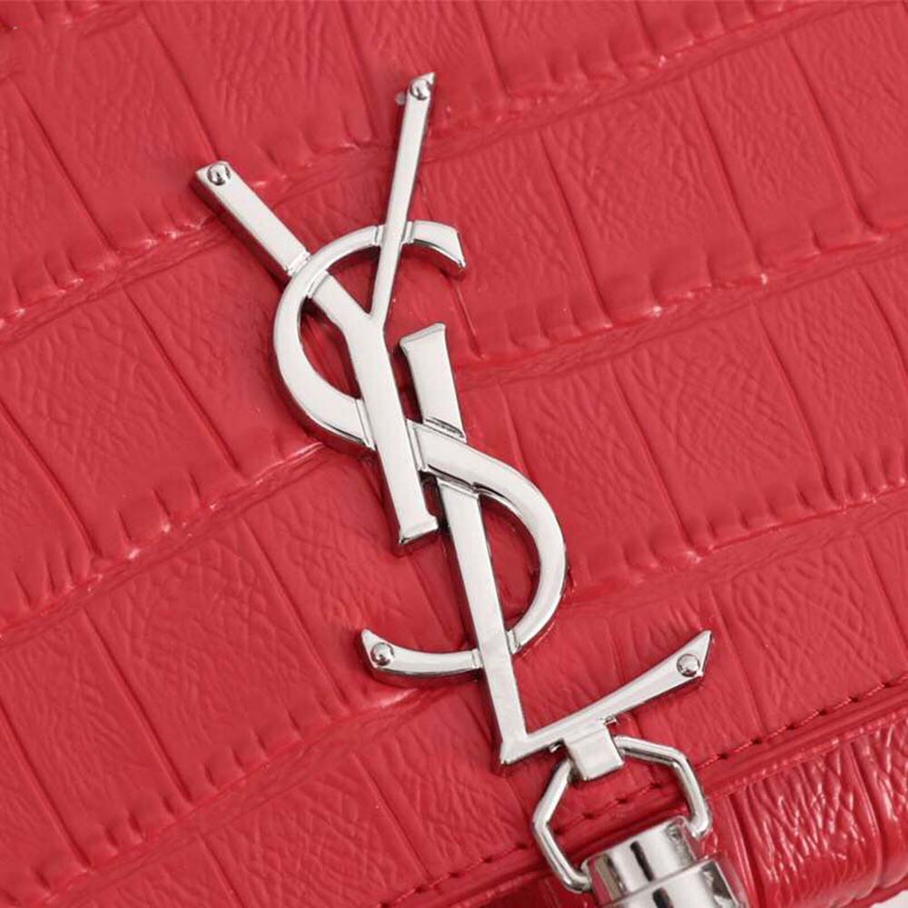 Saint Laurent YSL Women Kate Small Tassel Embossed Crocodile Shiny Calfskin-Red - image 7