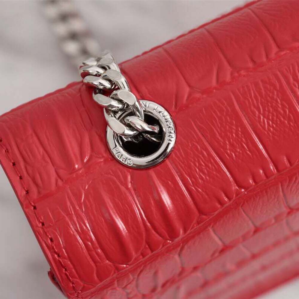 Saint Laurent YSL Women Kate Small Tassel Embossed Crocodile Shiny Calfskin-Red - image 9