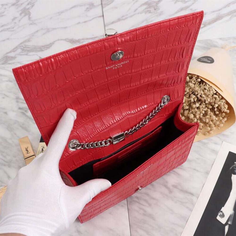 Saint Laurent YSL Women Kate Small Tassel Embossed Crocodile Shiny Calfskin-Red - image 6