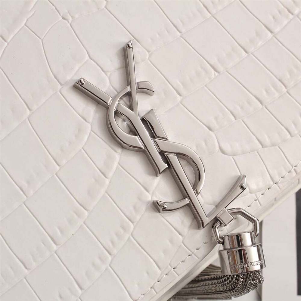 Saint Laurent YSL Women Kate Small Tassel Embossed Crocodile Shiny Calfskin-White - image 8