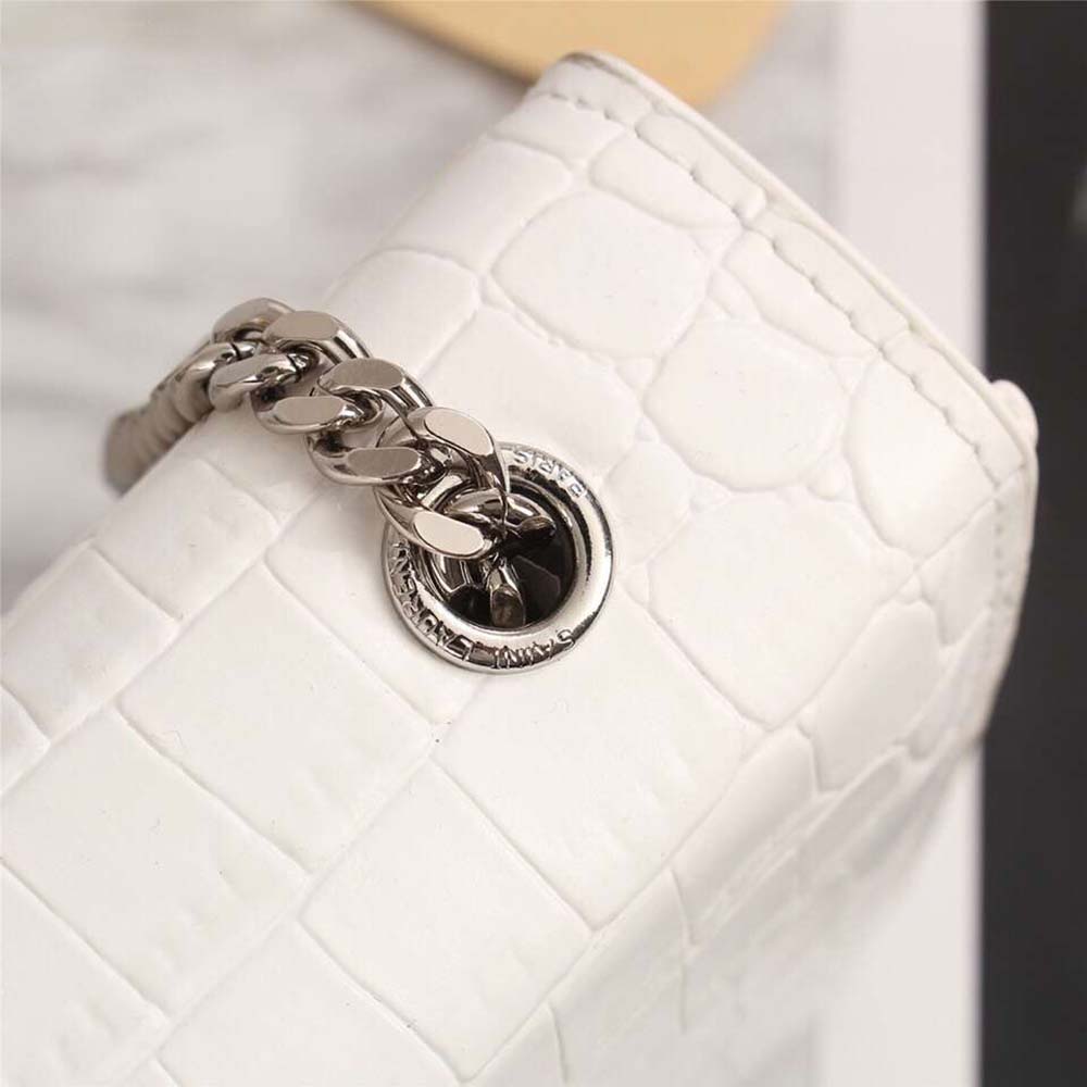 Saint Laurent YSL Women Kate Small Tassel Embossed Crocodile Shiny Calfskin-White - image 9