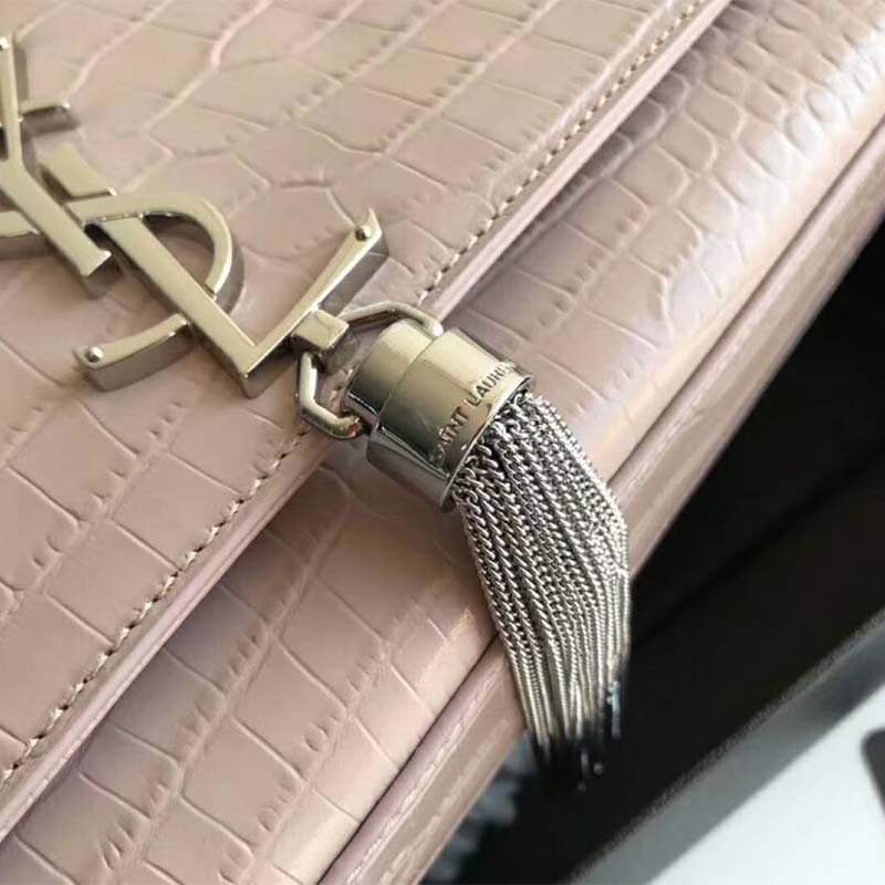 Saint Laurent YSL Women Kate Small Tassel Embossed Crocodile Shiny-Pink - image 11