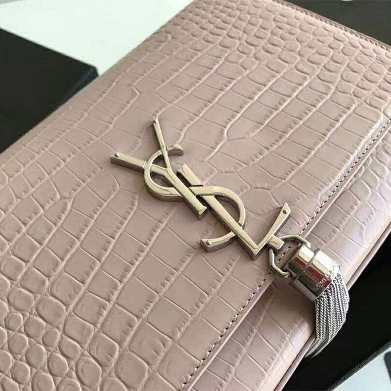 Saint Laurent YSL Women Kate Small Tassel Embossed Crocodile Shiny-Pink - image 10