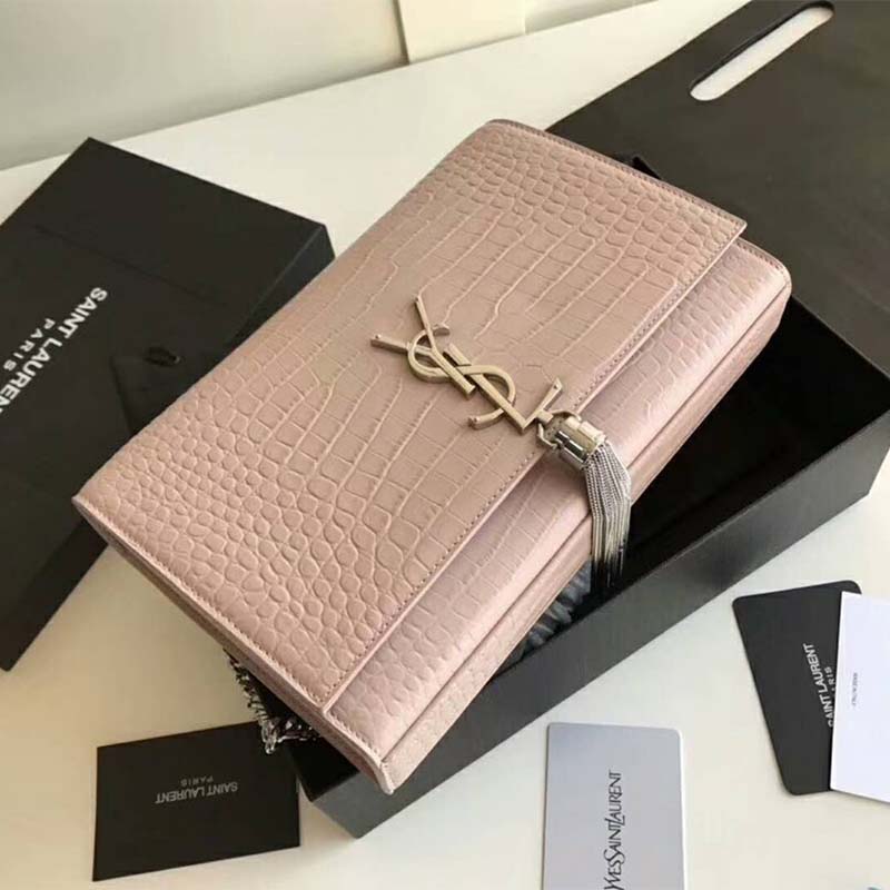 Saint Laurent YSL Women Kate Small Tassel Embossed Crocodile Shiny-Pink - image 6