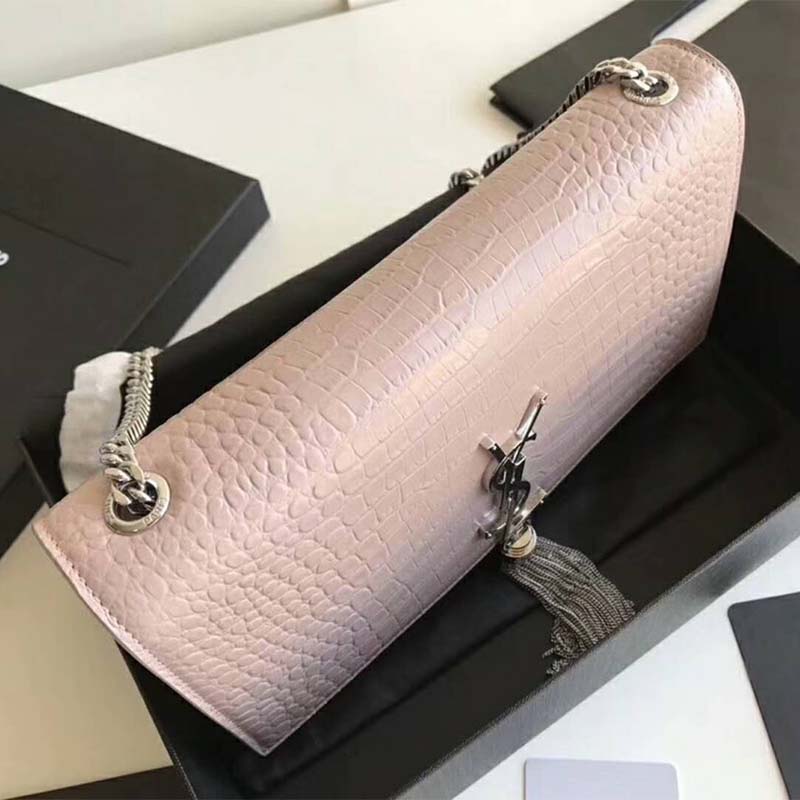 Saint Laurent YSL Women Kate Small Tassel Embossed Crocodile Shiny-Pink - image 7