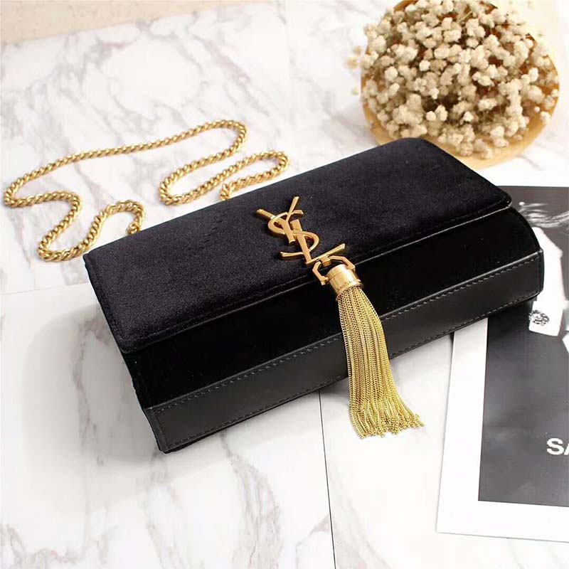 Saint Laurent YSL Women Kate Small with Tassel Velvet-Black - image 4