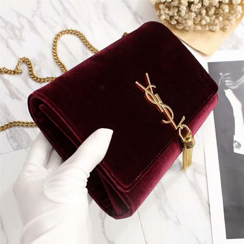Saint Laurent YSL Women Kate Small with Tassel Velvet-Maroon - image 5