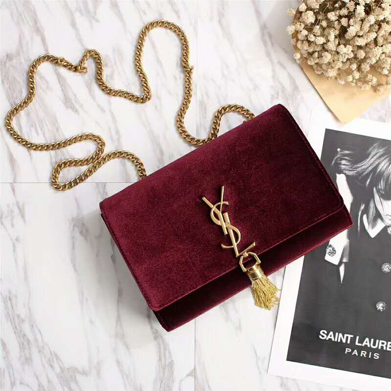 Saint Laurent YSL Women Kate Small with Tassel Velvet-Maroon - image 4