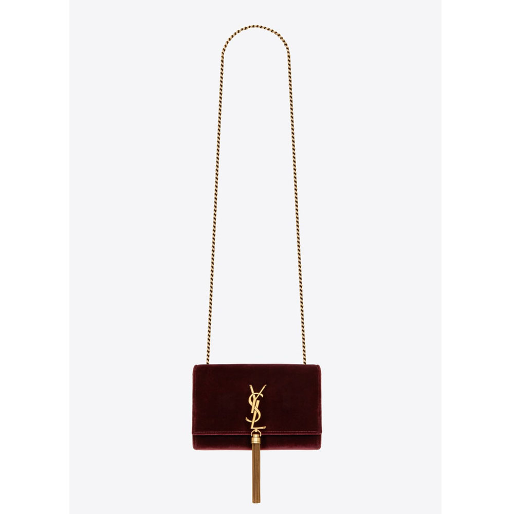 Saint Laurent YSL Women Kate Small with Tassel Velvet-Maroon