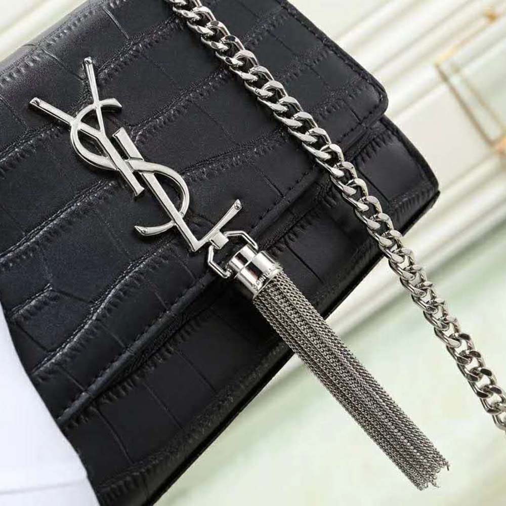 Saint Laurent YSL Women Kate Tassel Chain Wallet Crocodile Embossed-Black - image 8