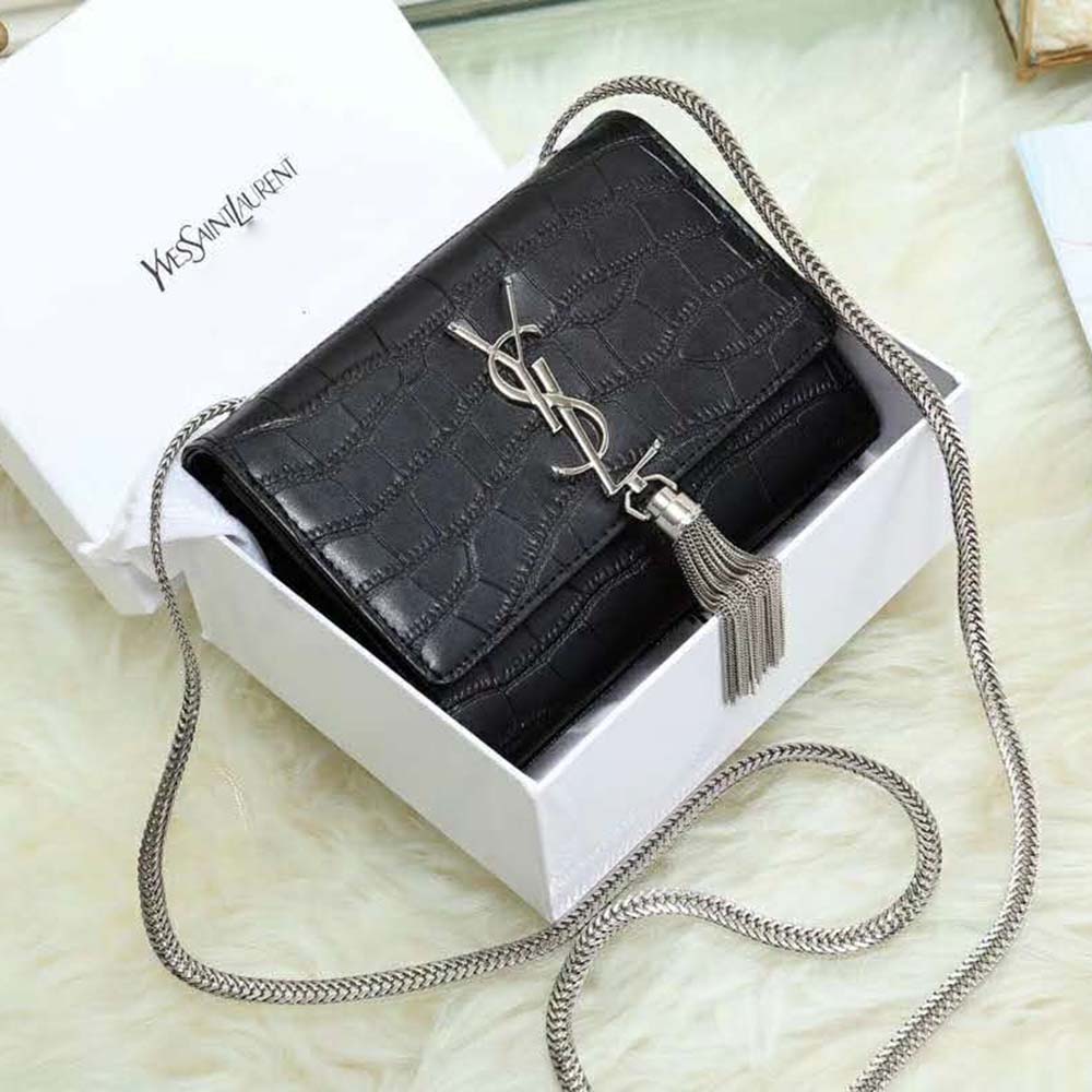 Saint Laurent YSL Women Kate Tassel Chain Wallet Crocodile Embossed-Black - image 4