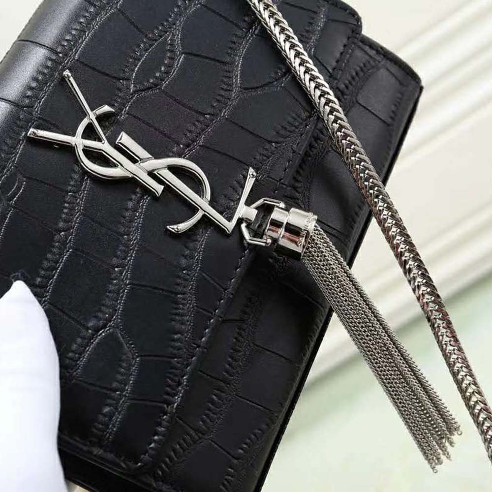 Saint Laurent YSL Women Kate Tassel Chain Wallet Crocodile Embossed-Black - image 9