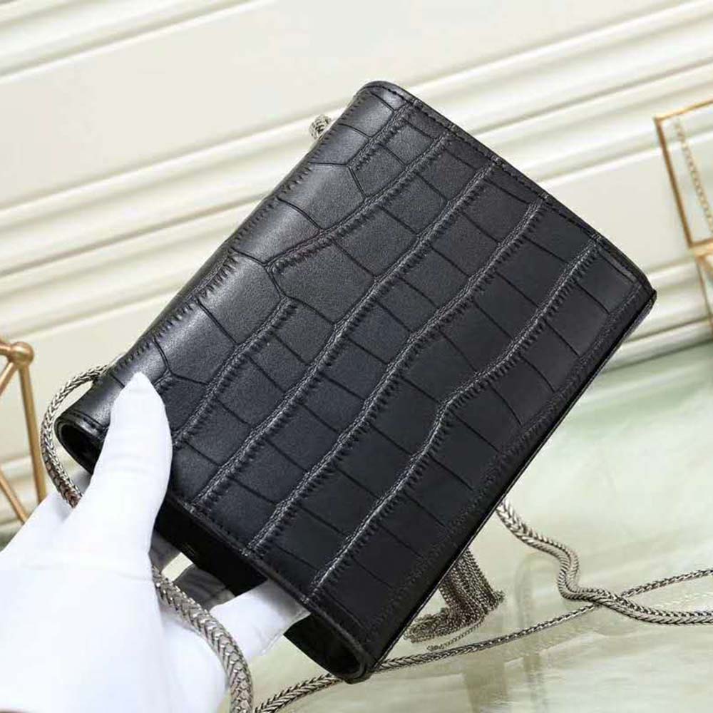 Saint Laurent YSL Women Kate Tassel Chain Wallet Crocodile Embossed-Black - image 7