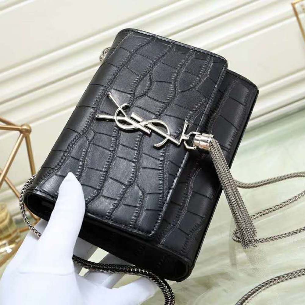 Saint Laurent YSL Women Kate Tassel Chain Wallet Crocodile Embossed-Black - image 5