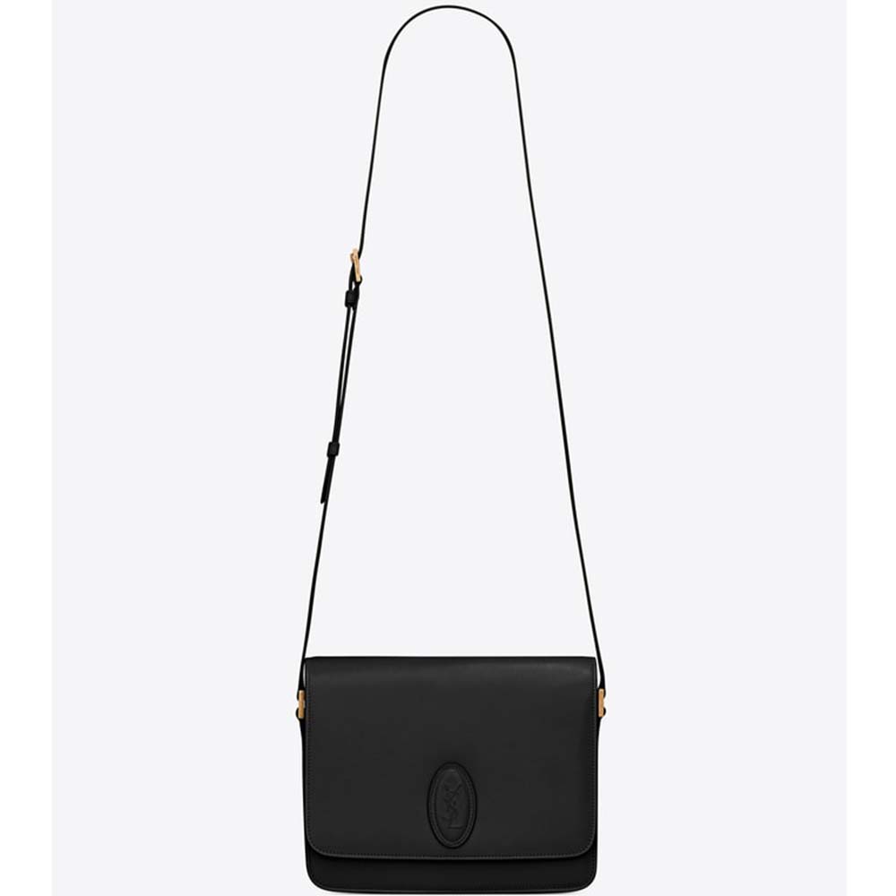Front view of Saint Laurent YSL Women Le 61 Medium Saddle Bag Smooth-Black