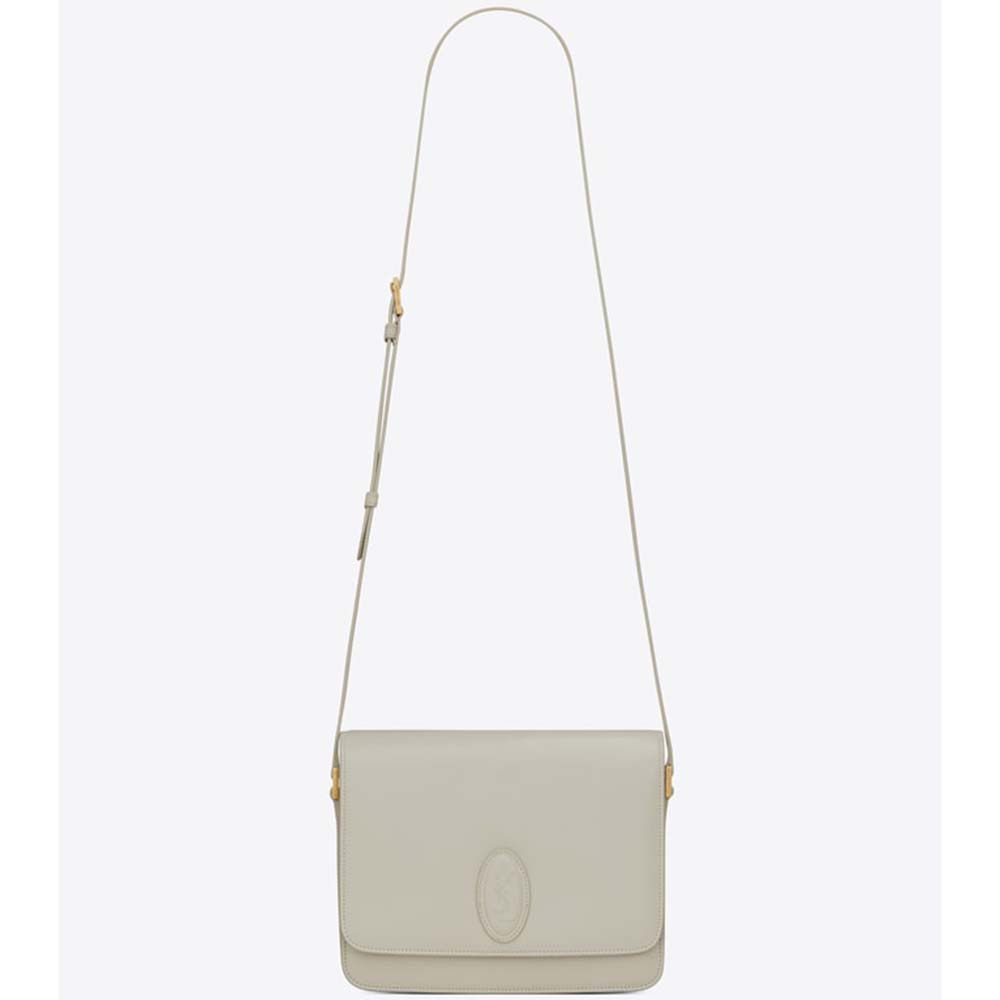 Front view of Saint Laurent YSL Women Le 61 Medium Saddle Bag Smooth-White