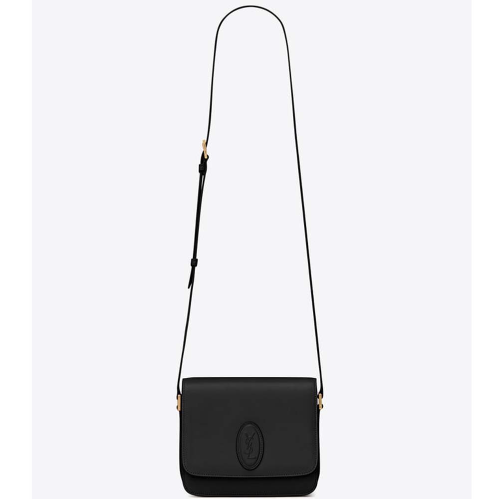 Front view of Saint Laurent YSL Women Le 61 Small Saddle Bag Smooth in black leather
