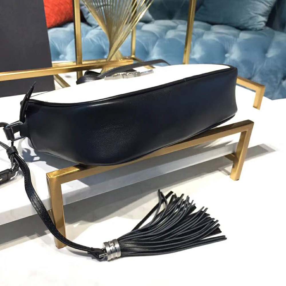 Side angle showing smooth leather trim on Lou Camera Bag Saint Laurent YSL