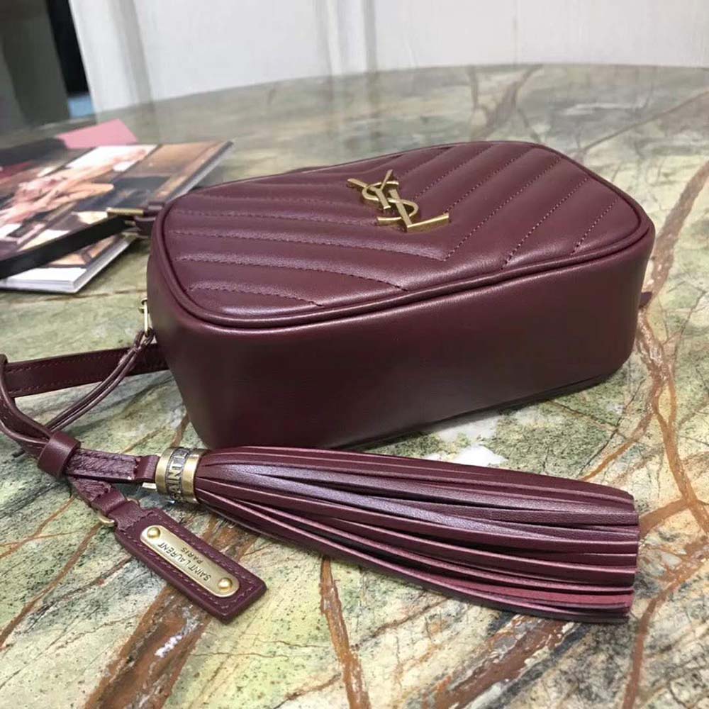 Side angle showing adjustable strap of Saint Laurent YSL Women Lou Camera Bag