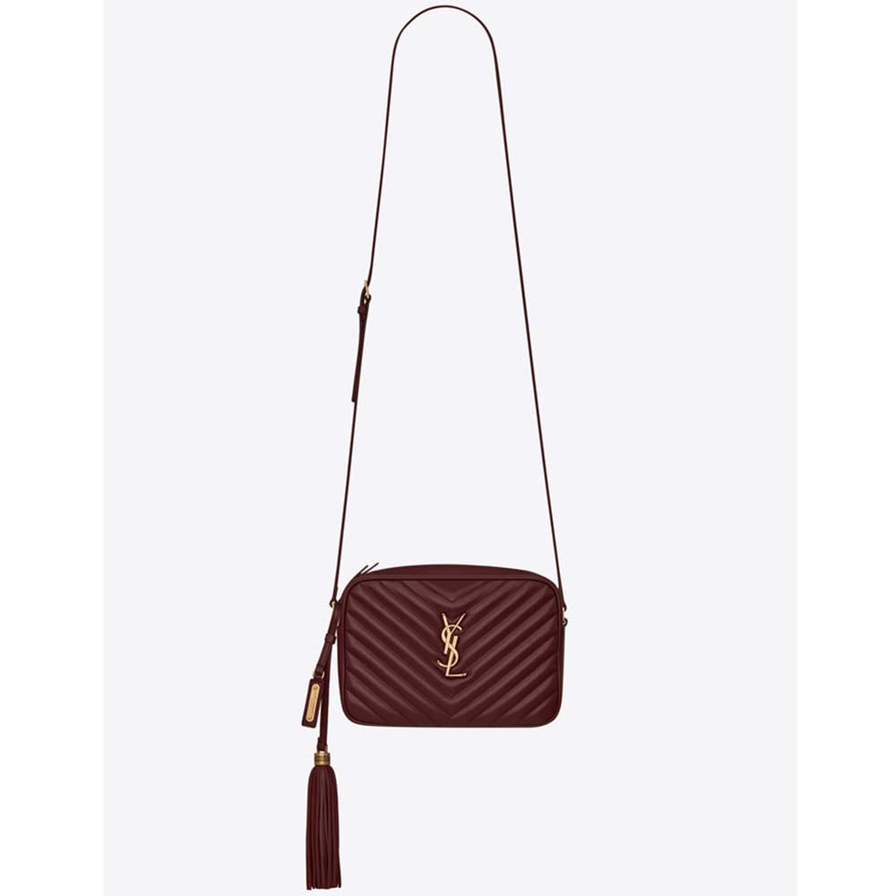 Front view of Saint Laurent YSL Women Lou Camera Bag Matelasse Leather-Maroon