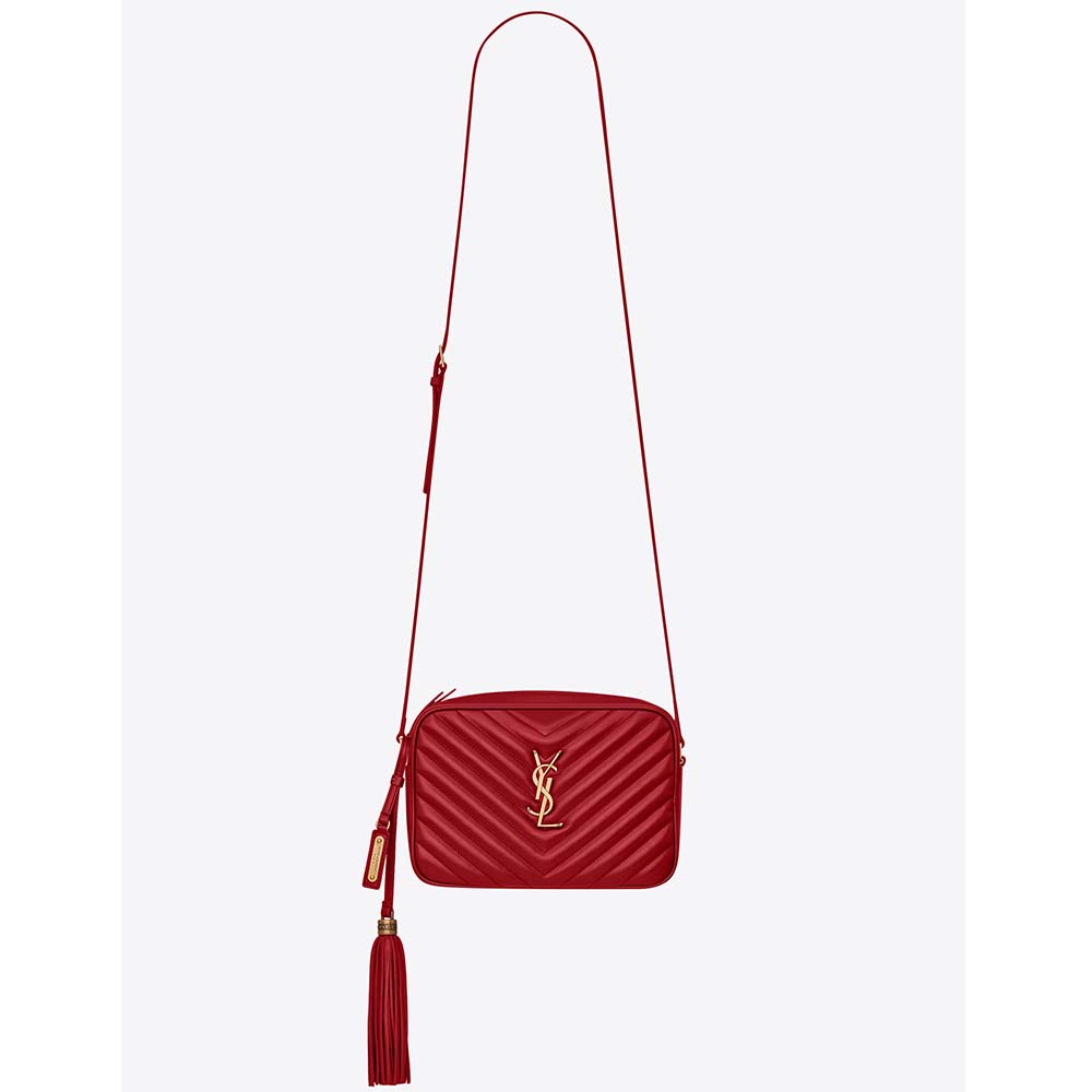 Front view of Saint Laurent YSL Women Lou Camera Bag Matelasse Leather-Red
