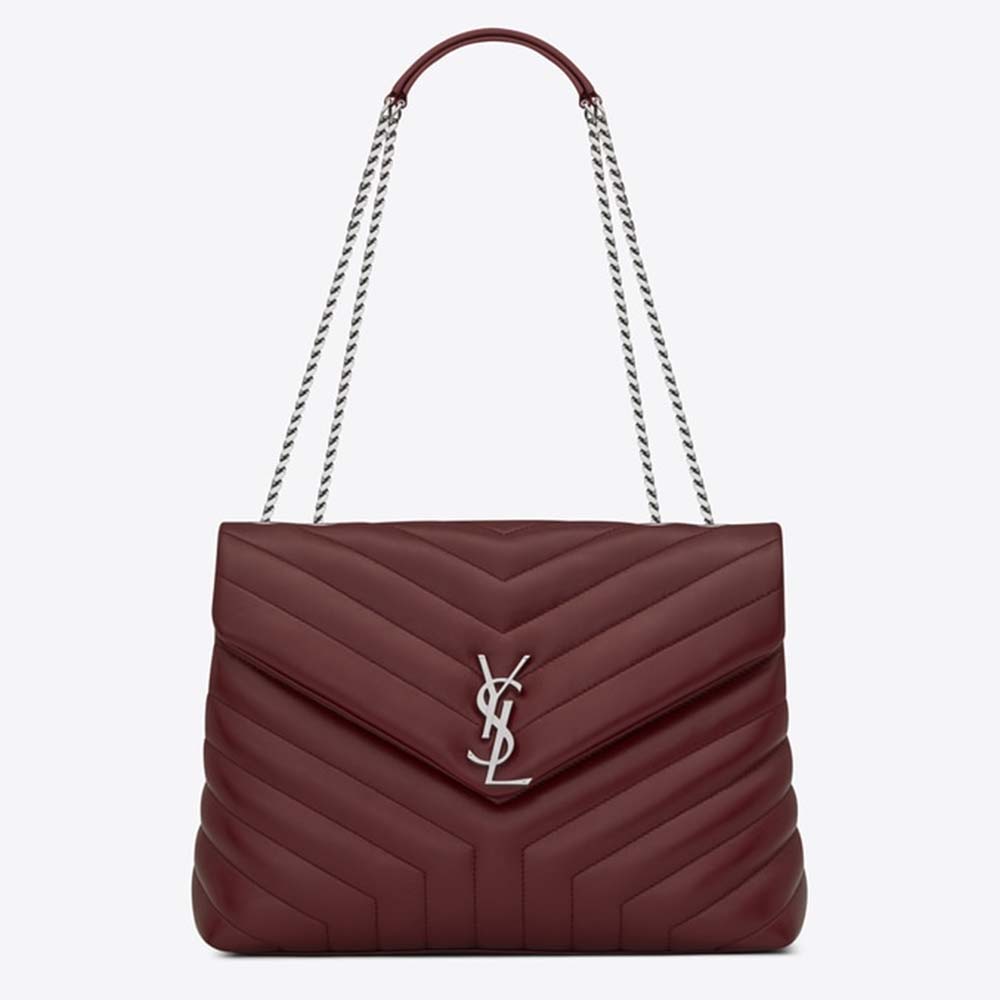 Front view of Saint Laurent YSL Women Loulou Medium Matelasse Y Leather-Maroon