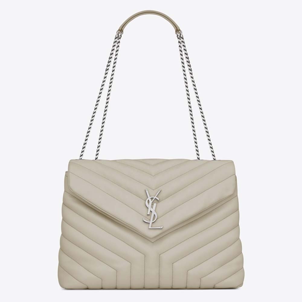 Front view of Saint Laurent YSL Women Loulou Medium Matelasse Y Leather-White bag