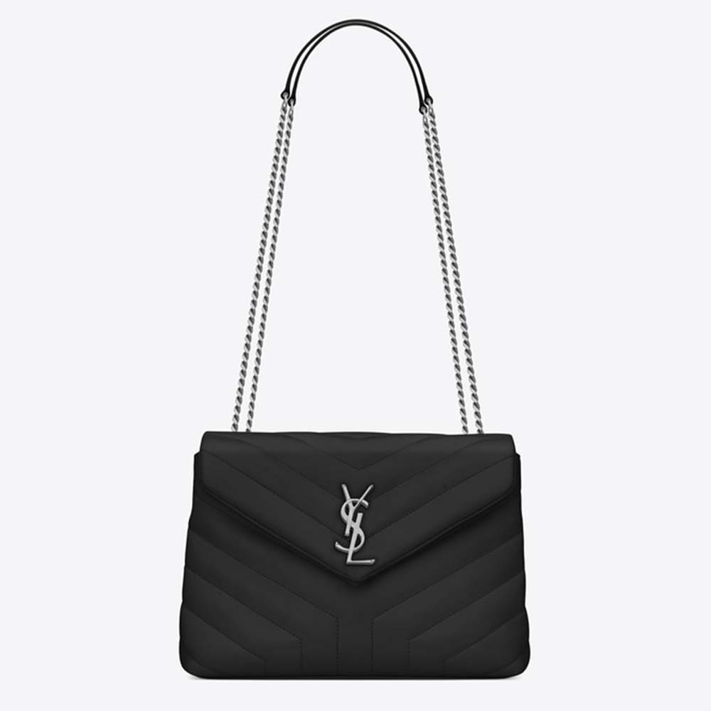 Front view of Saint Laurent YSL Women Loulou Small Matelasse Y Leather-Black bag