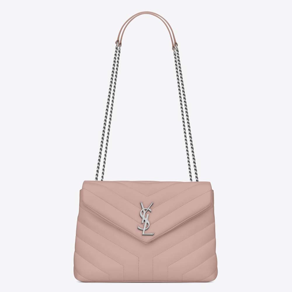 Front view of Saint Laurent YSL Women Loulou Small Matelasse Y Leather-Pink bag