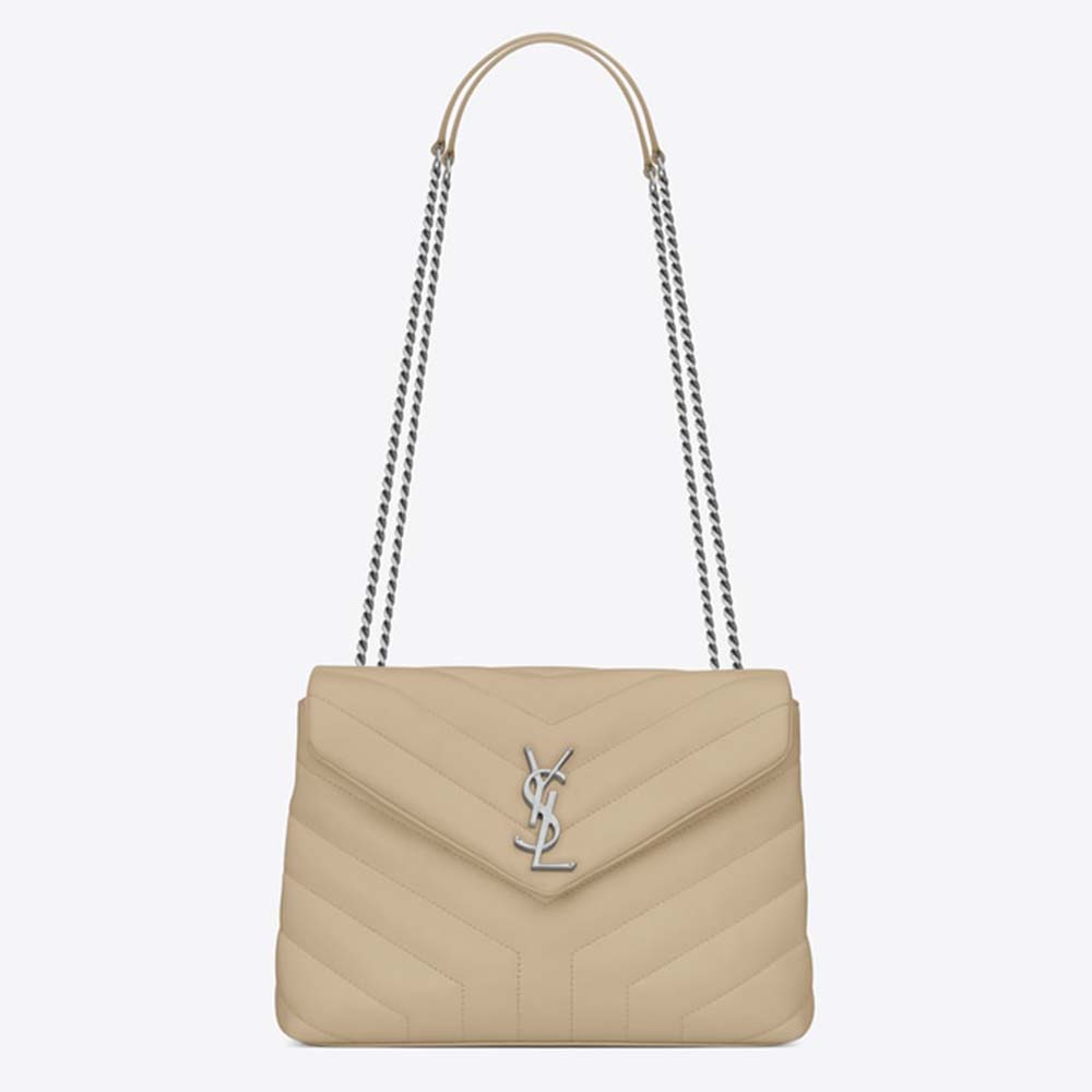 Front view of Saint Laurent YSL Women Loulou Small Matelasse Y Leather-Sandy bag