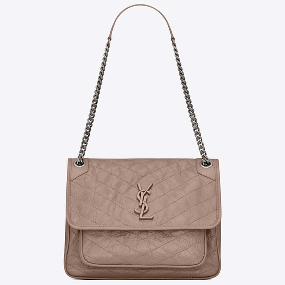 Front view of Saint Laurent YSL Women Medium Niki Bag Crinkled Vintage-Sandy