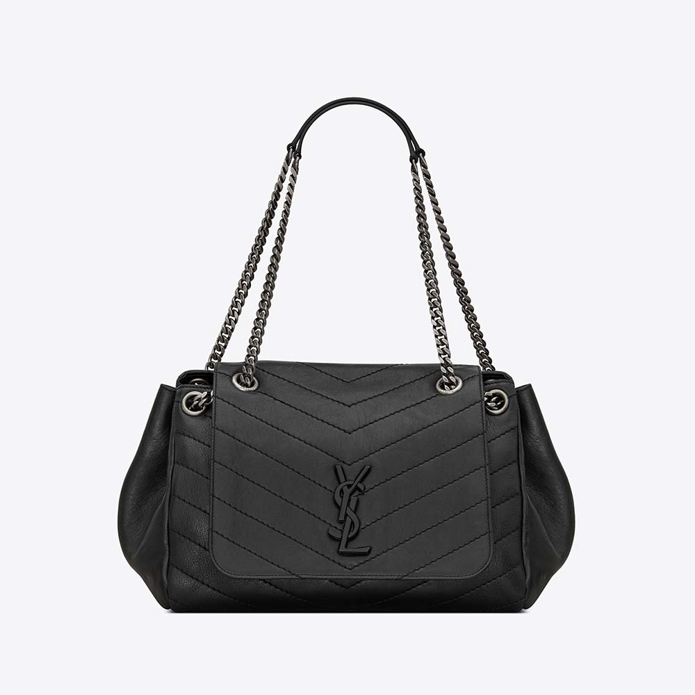 Front angle of Saint Laurent YSL Women Medium Nolita Bag Vintage Leather-Black