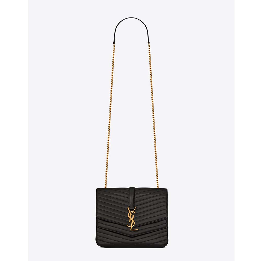 Front view of Saint Laurent YSL Women Medium Sulpice in Quilted Lambskin-Black