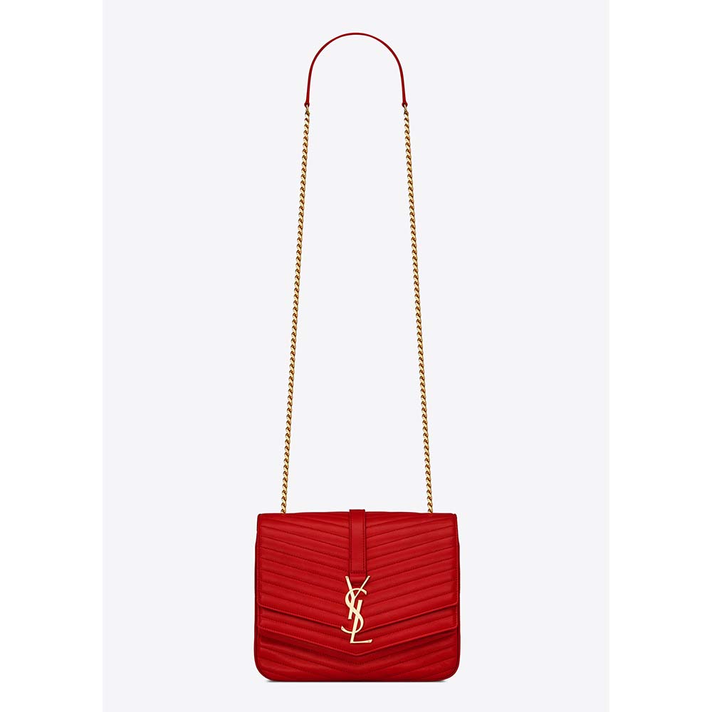 Front view of Saint Laurent YSL Women Medium Sulpice in Quilted Lambskin-Red