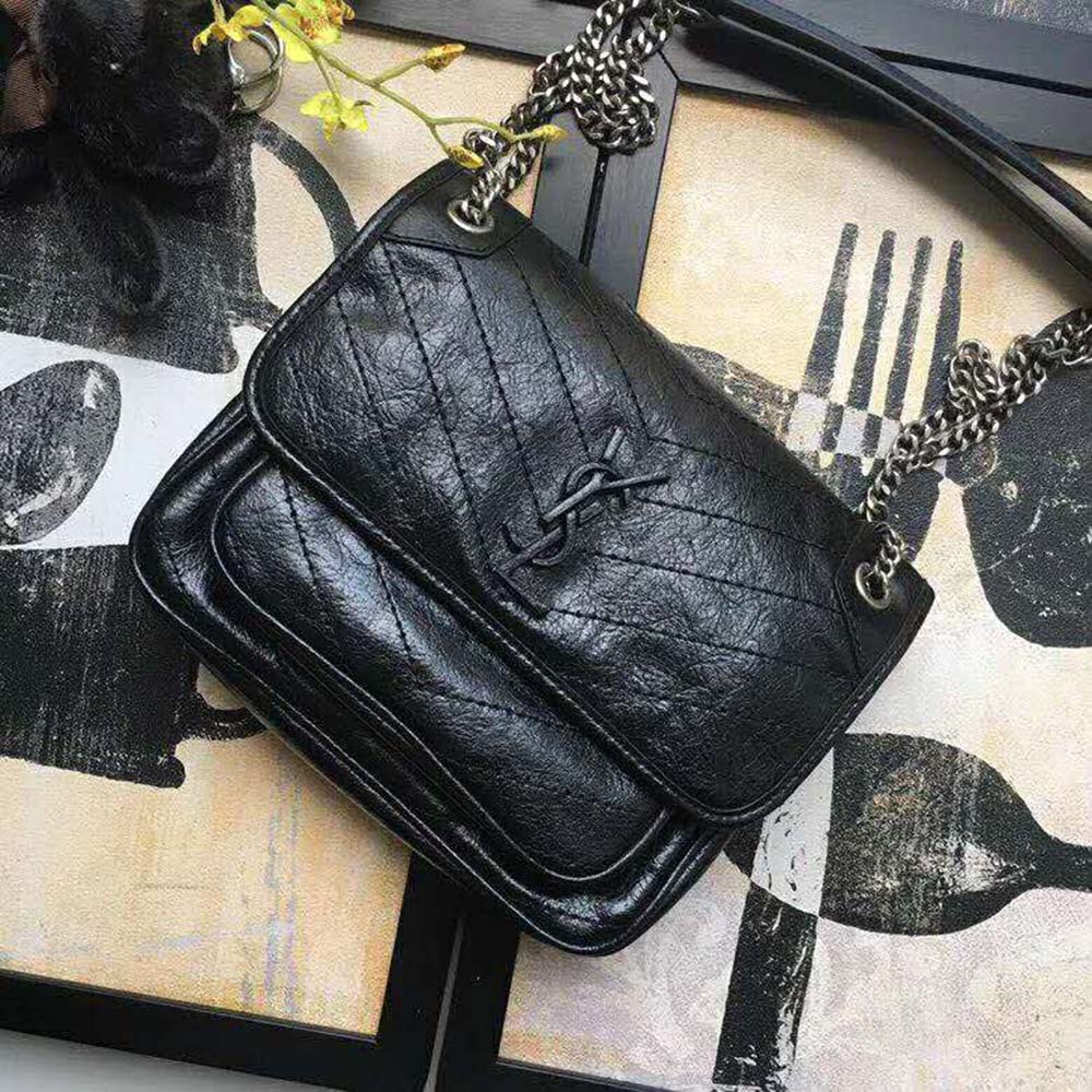 Saint Laurent YSL Women Niki Baby Crinkled Vintage Bag-Black - image 4