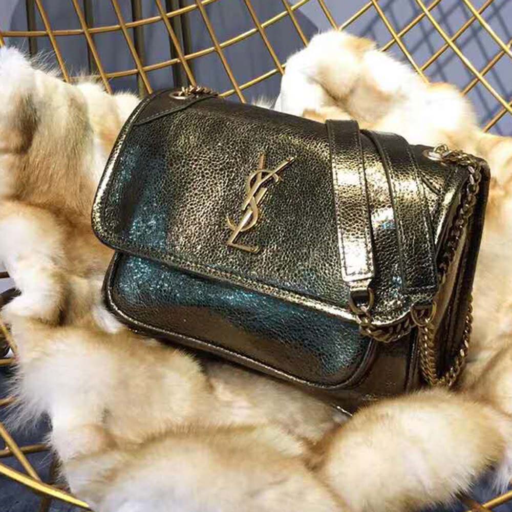 Saint Laurent YSL Women Niki Baby in Metallic Leather-Black - image 4