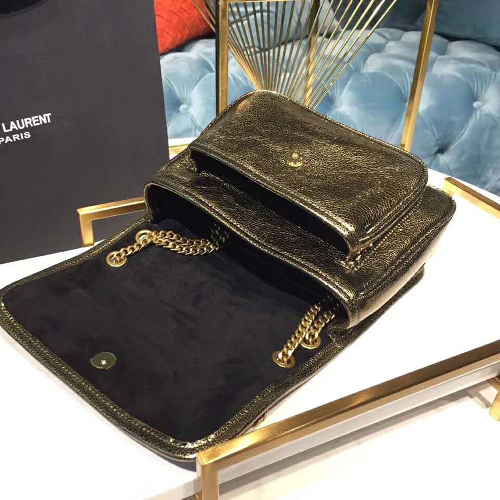 Saint Laurent YSL Women Niki Baby in Metallic Leather-Black - image 9