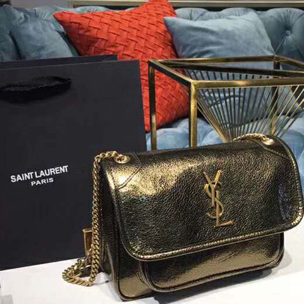 Saint Laurent YSL Women Niki Baby in Metallic Leather-Black - image 6