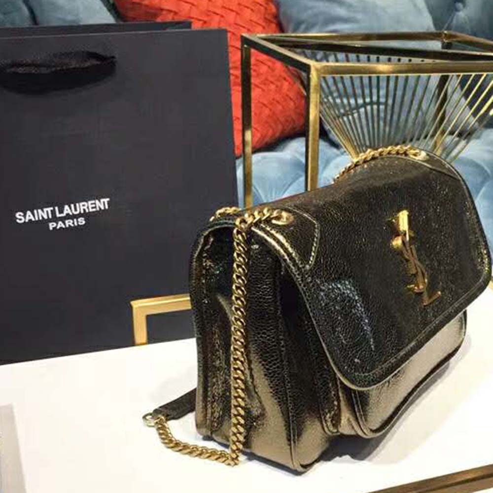 Saint Laurent YSL Women Niki Baby in Metallic Leather-Black - image 8