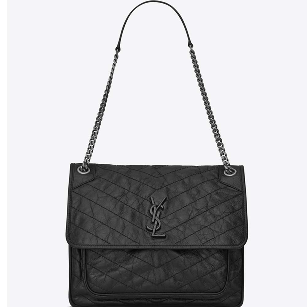 Front view of Saint Laurent YSL Women Niki Large in Vintage Leather-Black