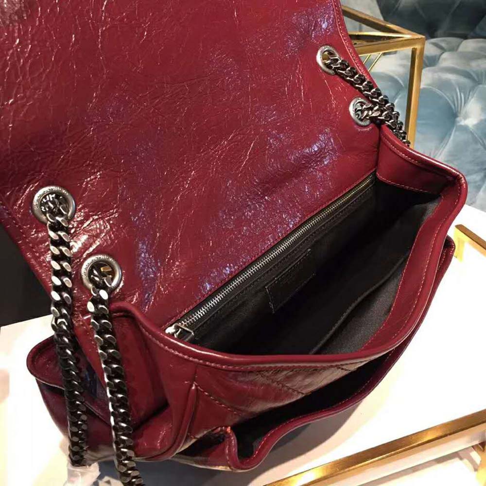 Saint Laurent YSL Women Niki Large in Vintage Leather-Maroon - image 11