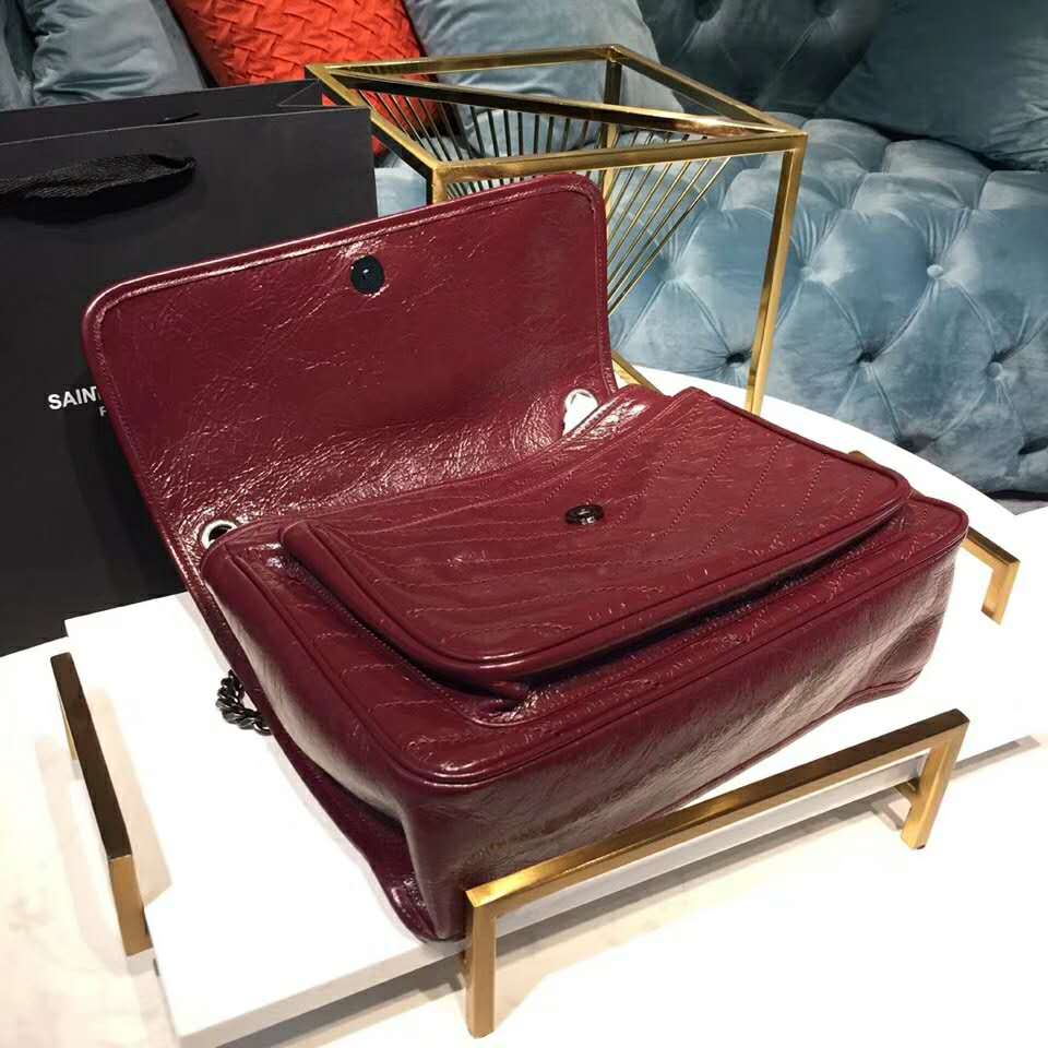 Saint Laurent YSL Women Niki Large in Vintage Leather-Maroon - image 5