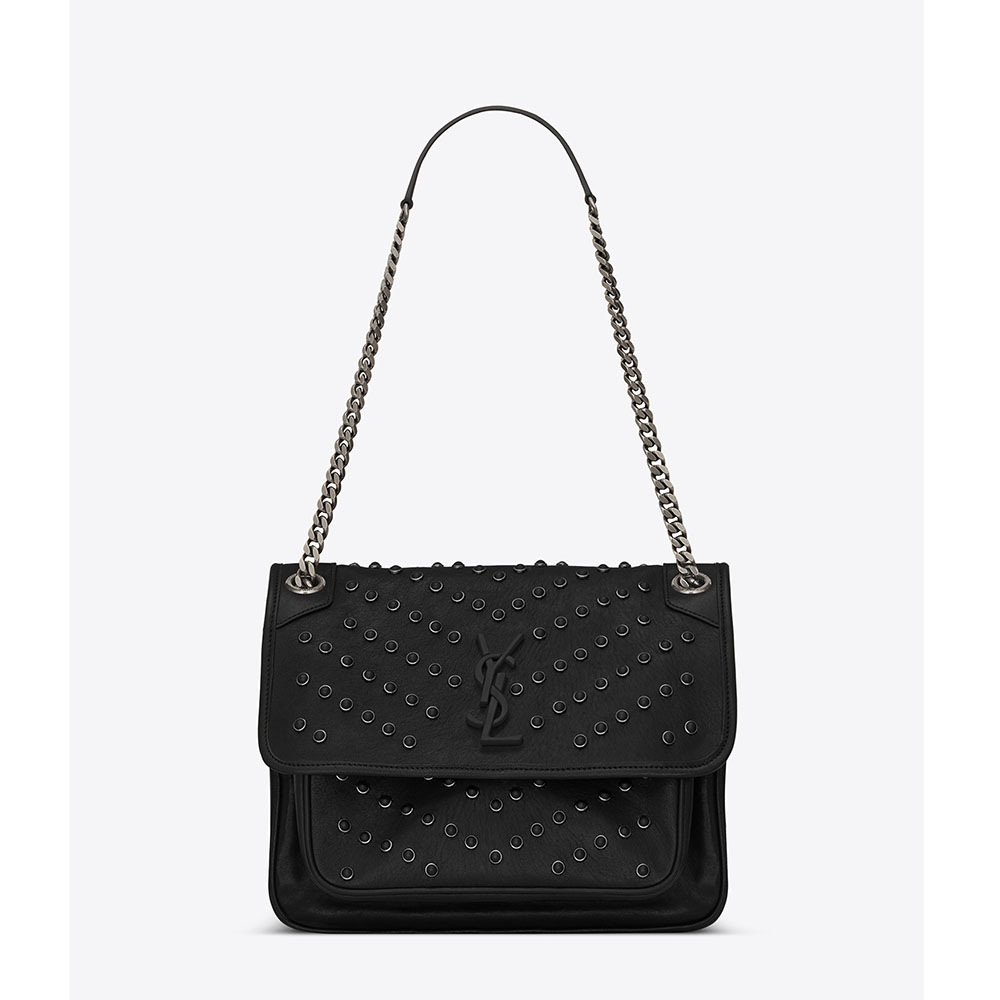 Front view of Saint Laurent YSL Women Niki Medium Vintage Leather All Over Studs