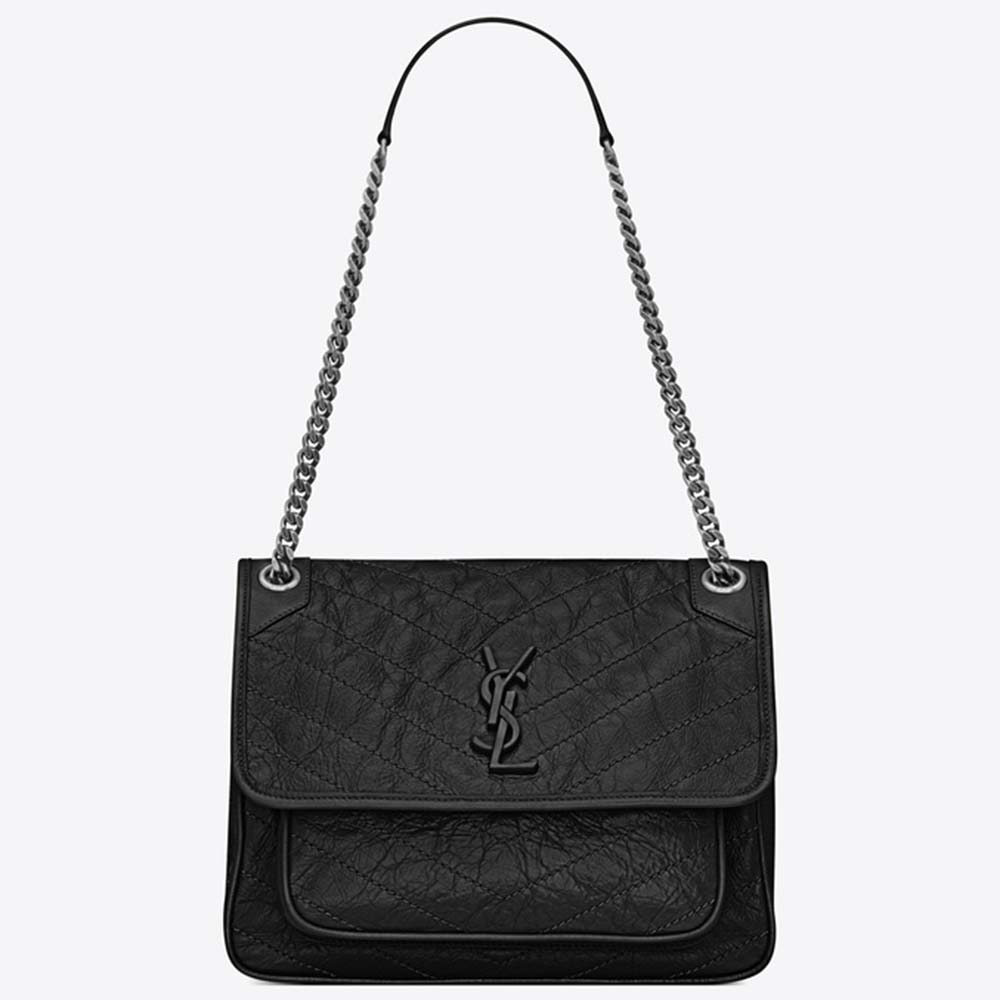 Front view of Saint Laurent YSL Women Niki Medium in Vintage Leather black bag